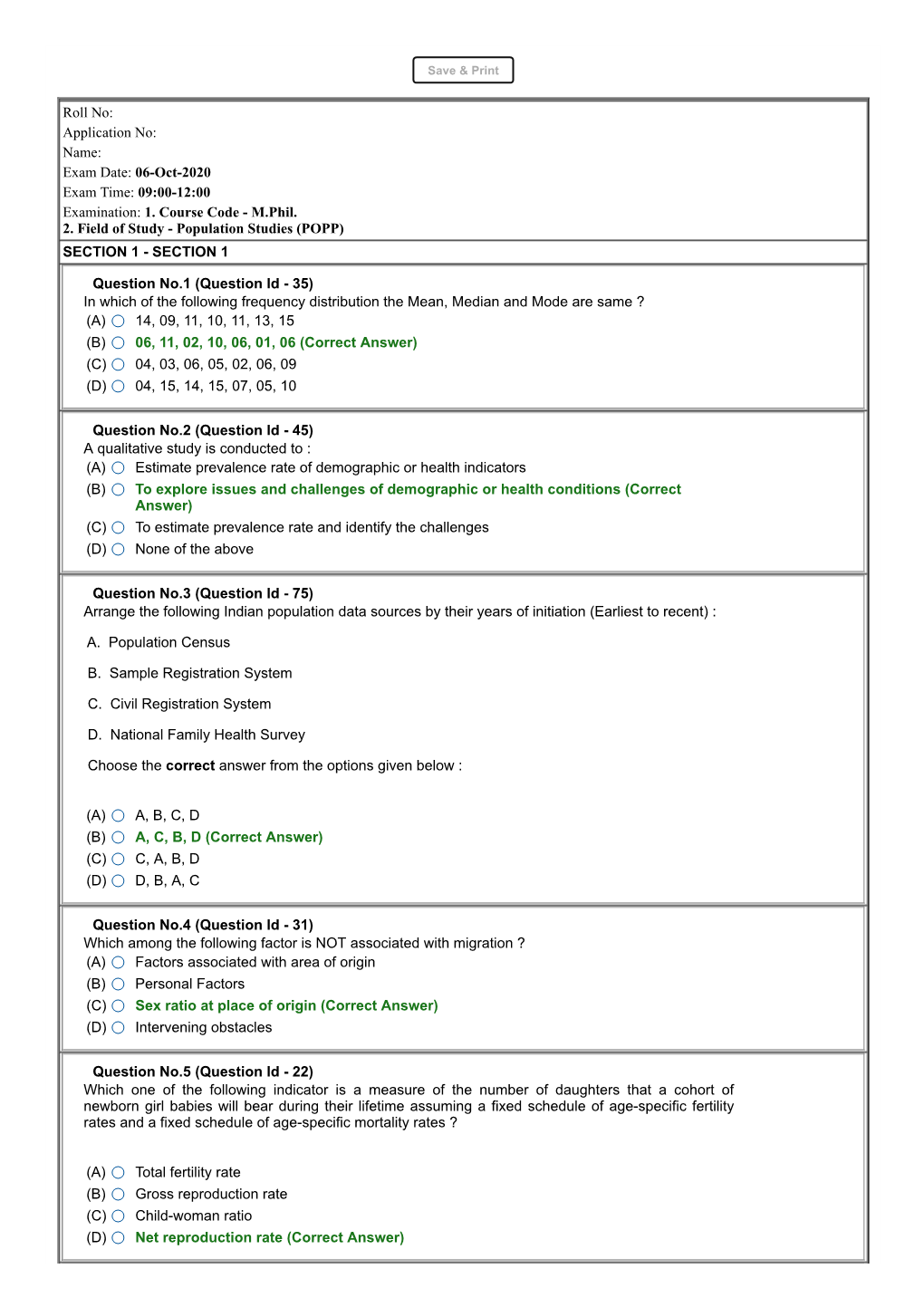 06-Oct-2020 Exam Time: 09:00-12:00 Examination: 1. Course Code - M.Phil