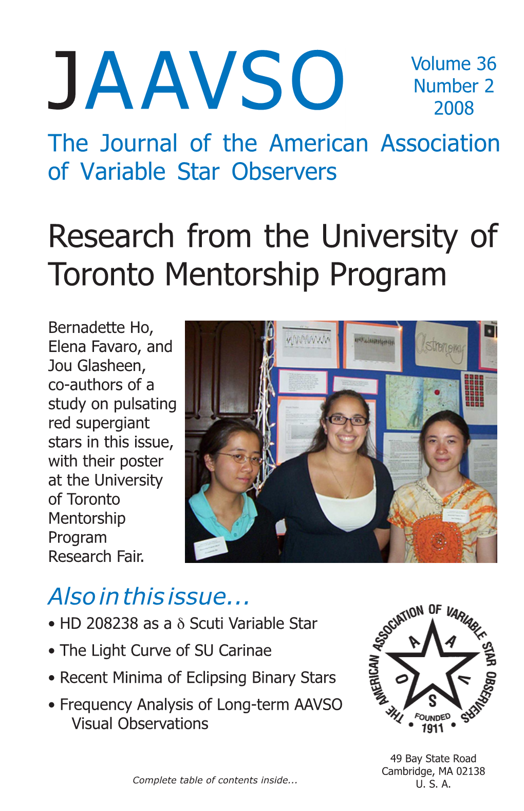 JAAVSO 2008 the Journal of the American Association of Variable Star Observers