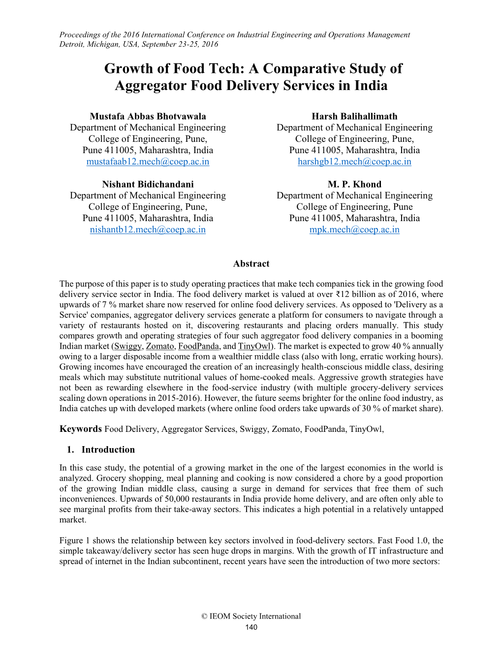 A Comparative Study of Aggregator Food Delivery Services in India