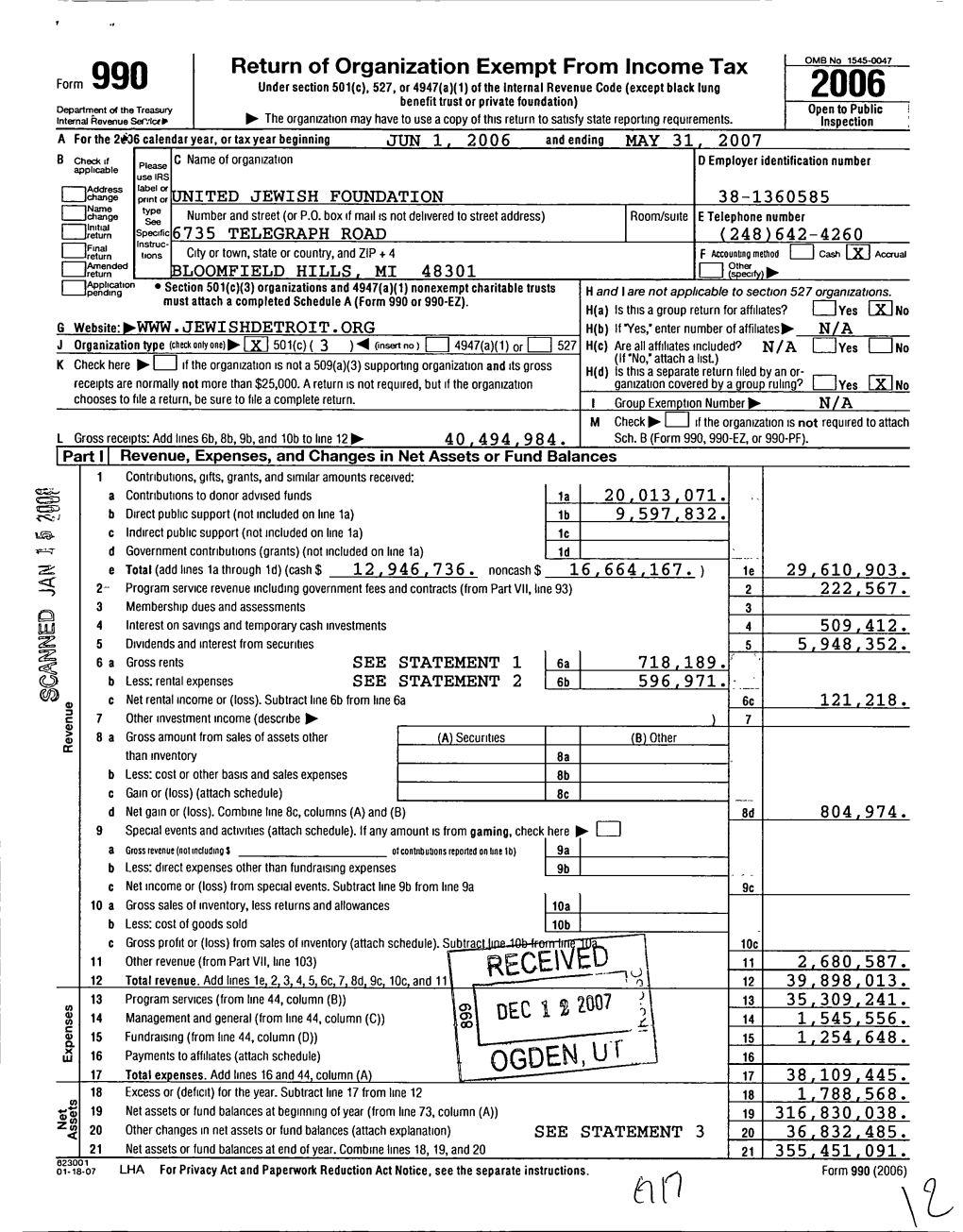 Return of Organization Exempt from Income Tax OMB No 1545-M