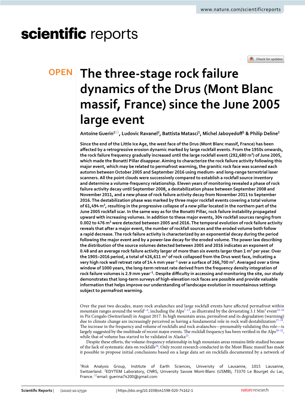 The Three-Stage Rock Failure Dynamics of the Drus (Mont Blanc