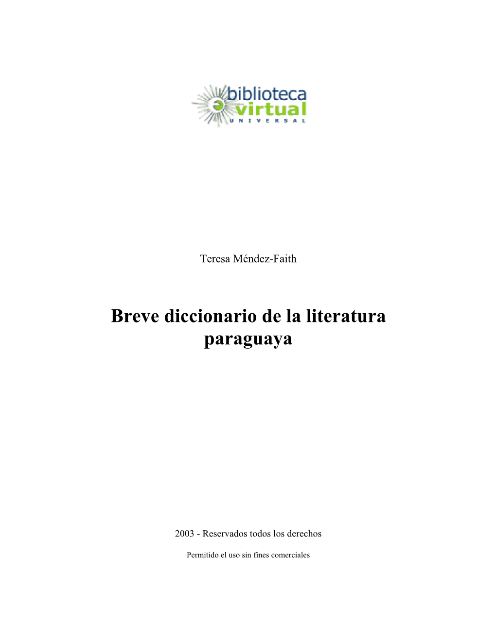 Breve Diccionario De La Literatura Paraguaya
