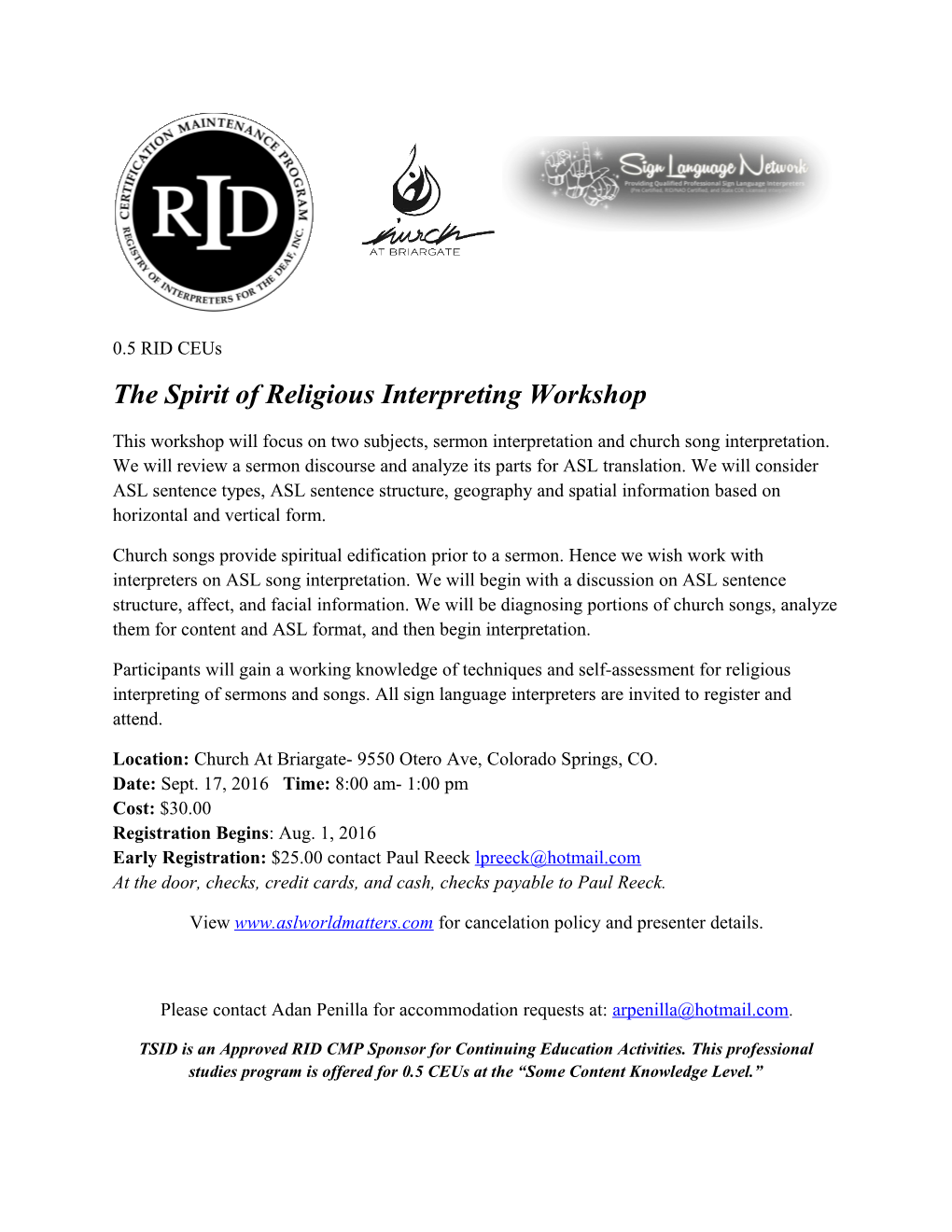 The Spirit of Religious Interpreting Workshop