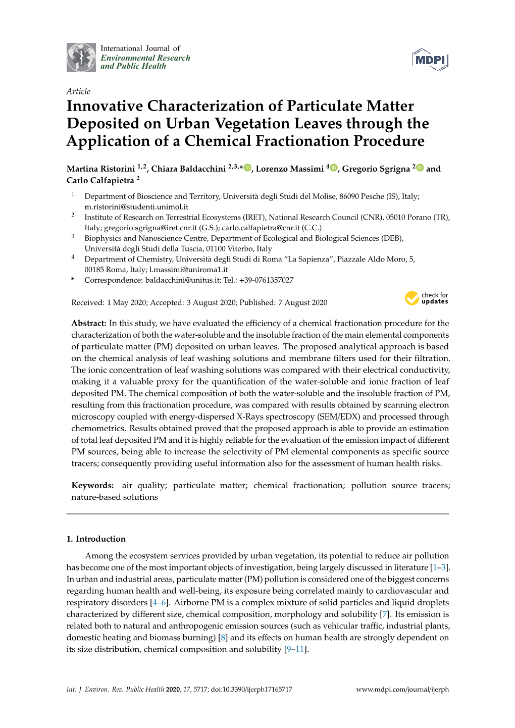 Innovative Characterization of Particulate Matter Deposited on Urban Vegetation Leaves Through the Application of a Chemical Fractionation Procedure