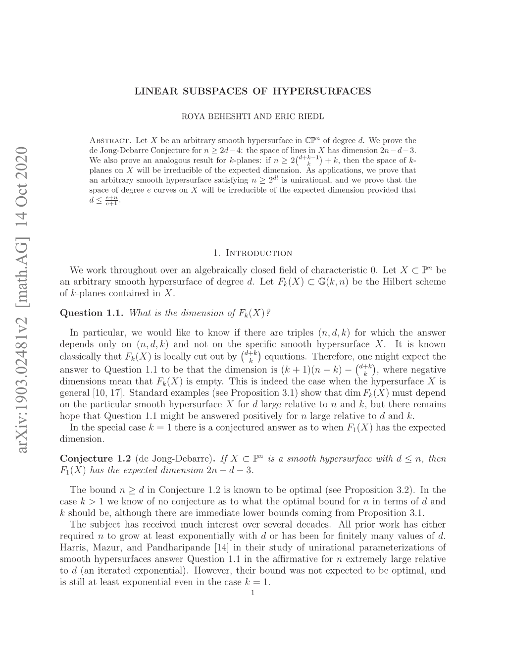 Linear Subspaces of Hypersurfaces