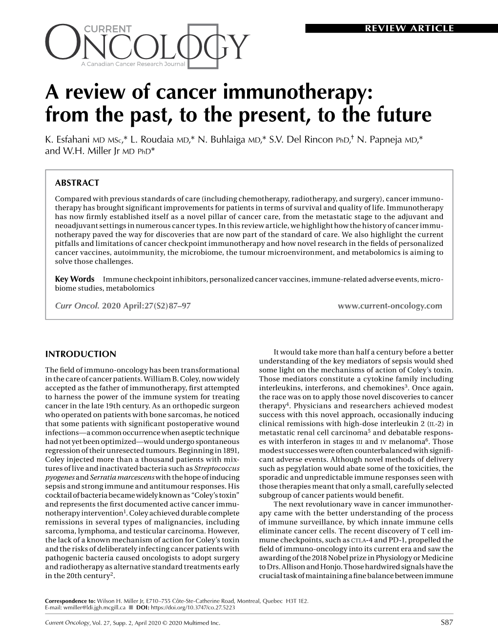 A Review of Cancer Immunotherapy: from the Past, to the Present, to the Future