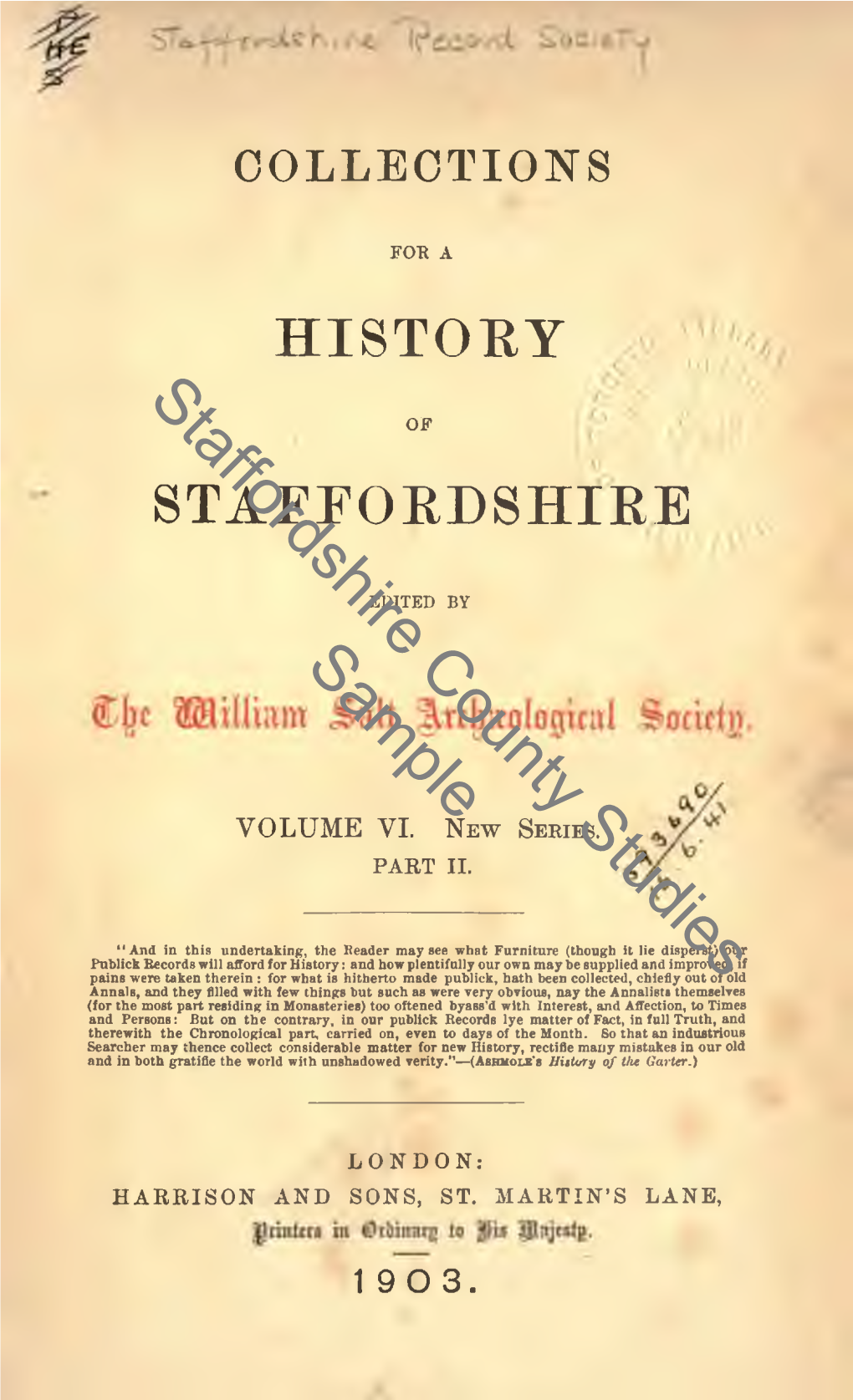 Collections for a History of Staffordshire, 1903. Part 2