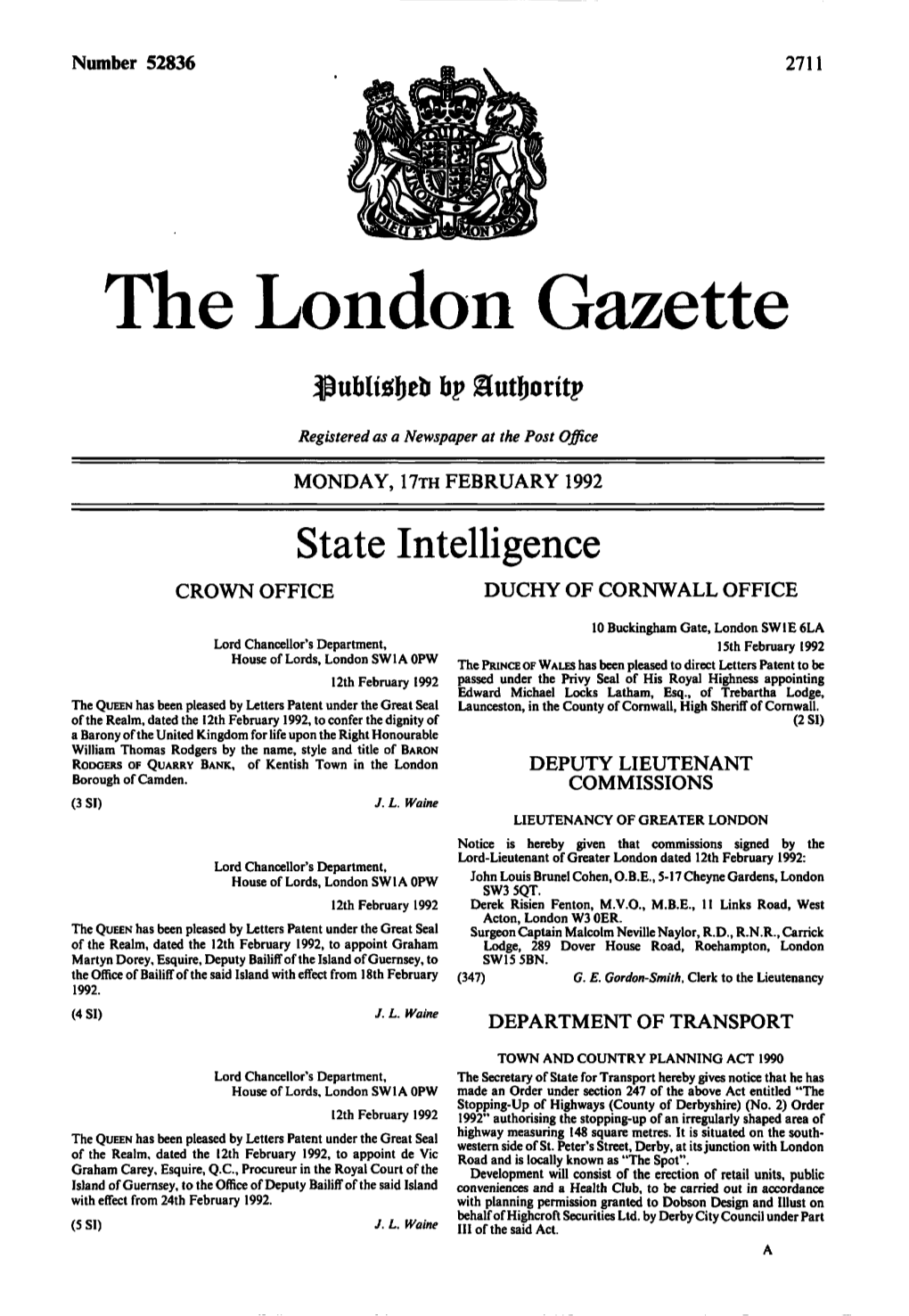 The London Gazette ;Publisl)Eb Bp Gjutljorttp