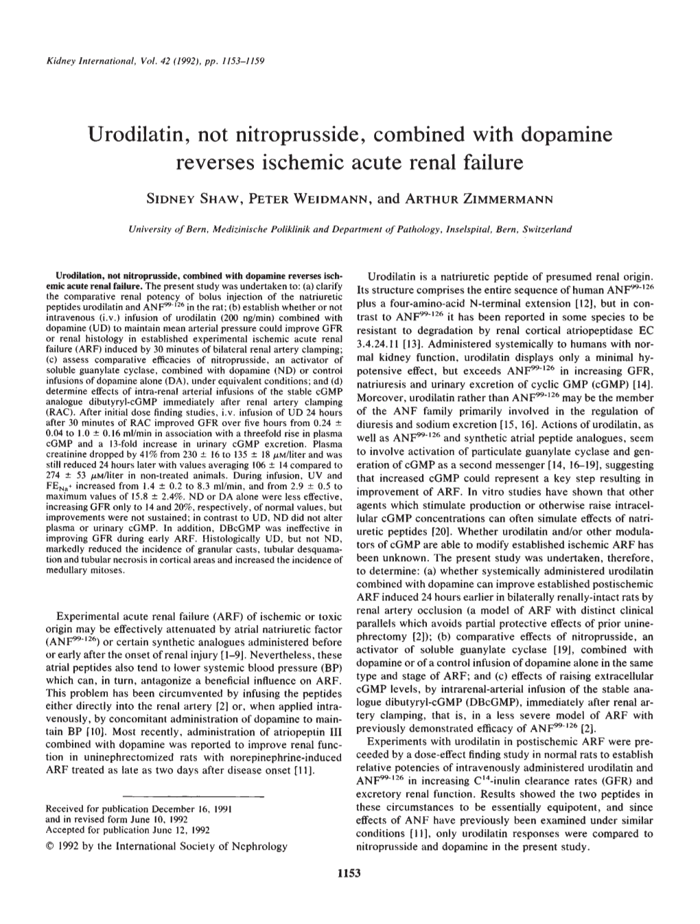 Urodilatin, Not Nitroprusside, Combined with Dopamine Reverses Ischemic Acute Renal Failure