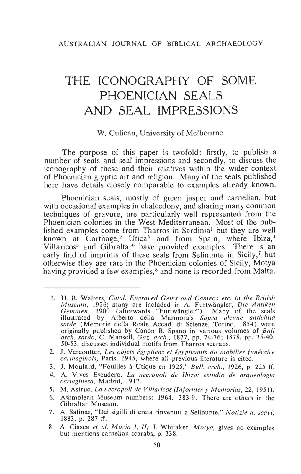 The Iconography of Some Phoenician Seals and Seal Impressions