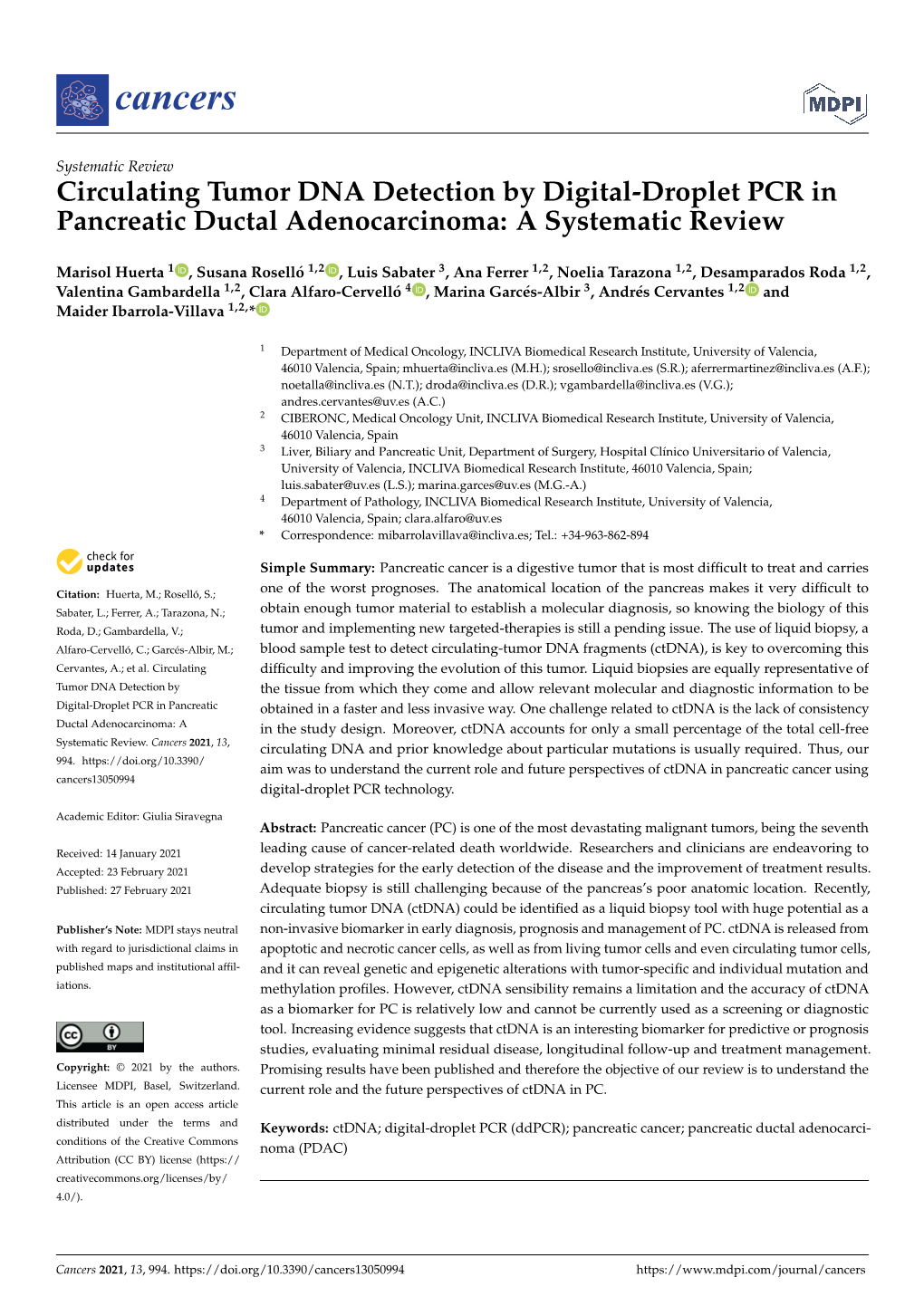 Circulating Tumor DNA Detection by Digital-Droplet PCR in Pancreatic Ductal Adenocarcinoma: a Systematic Review