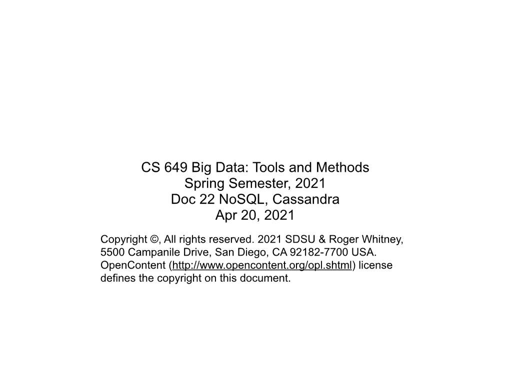 Nosql, Cassandra Apr 20, 2021