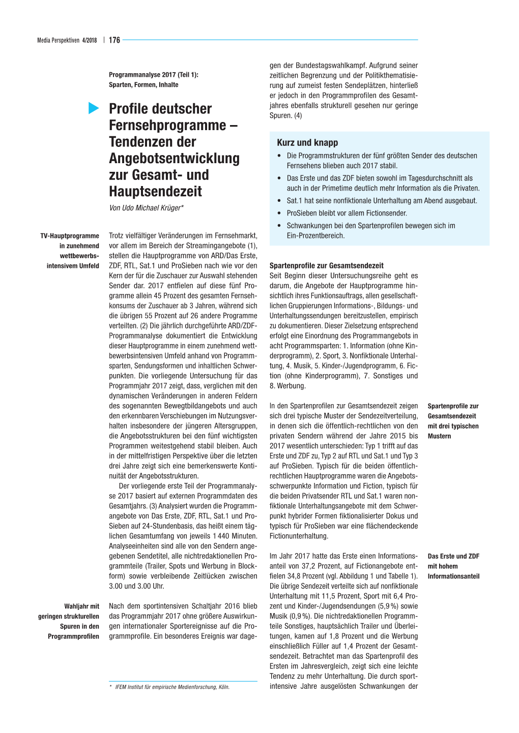 Und Hauptsendezeit 177 | Media Perspektiven 4/2018