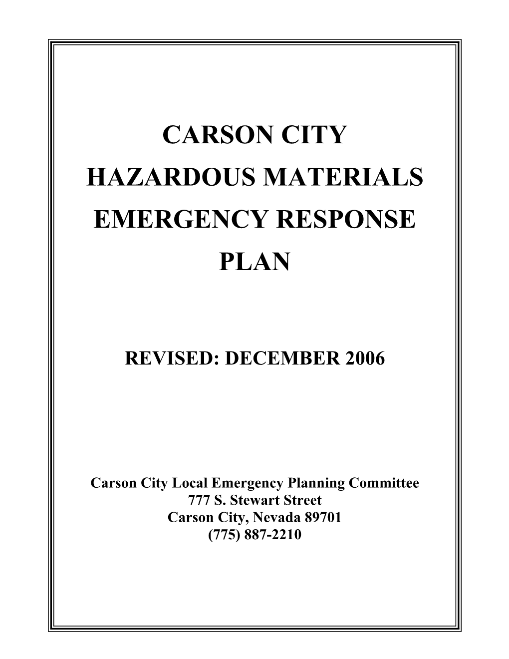 Carson City Hazardous Materials Emergency Response Plan