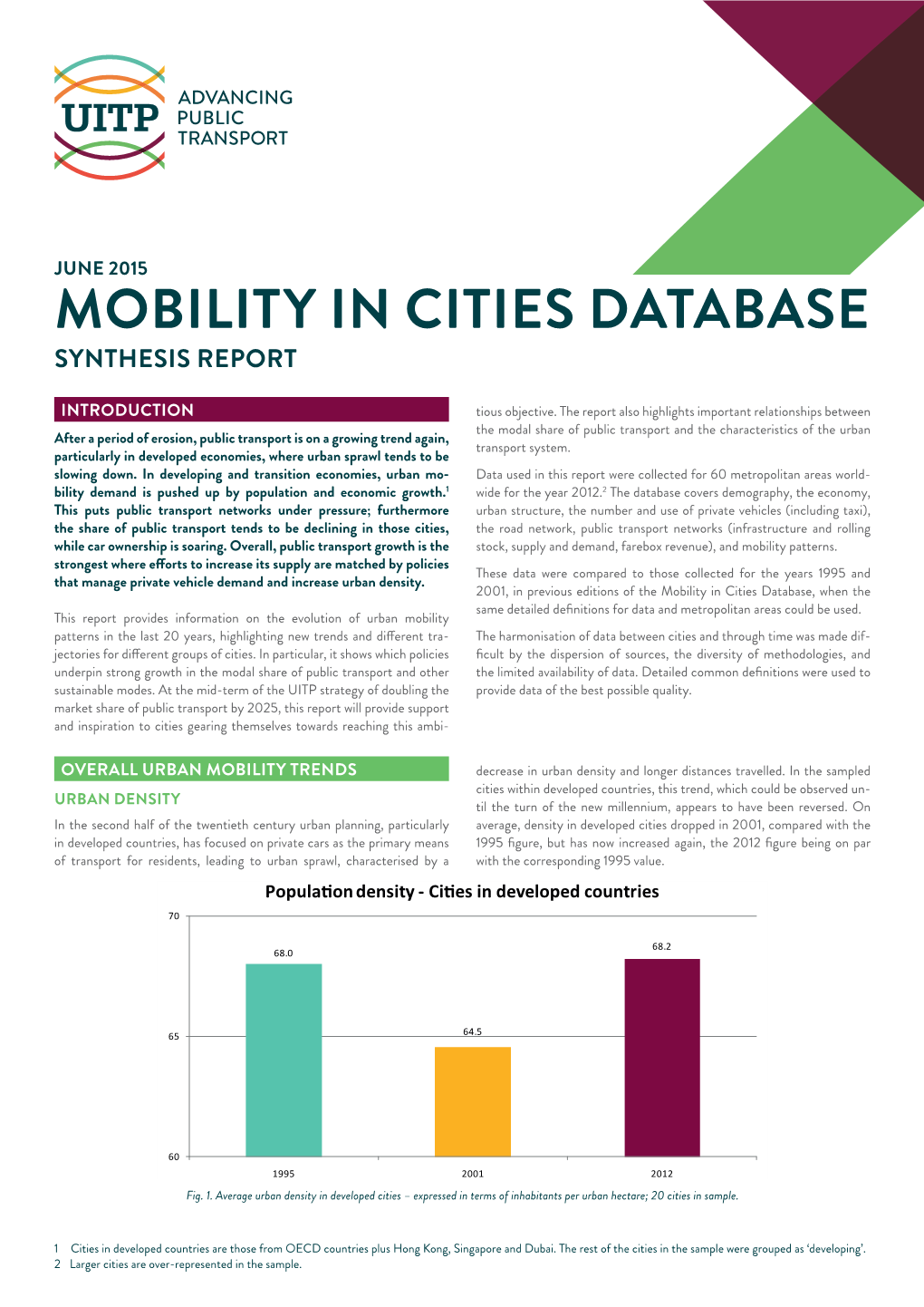 Mobility in Cities Database Synthesis Report