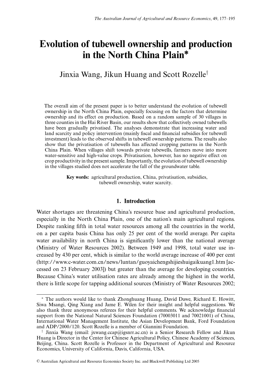 Evolution of Tubewell Ownership and Production in the North China Plain∗