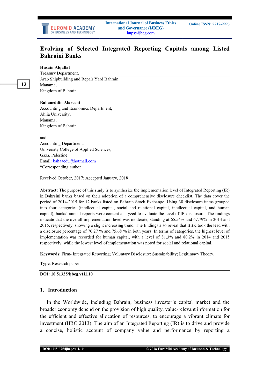 Evolving of Selected Integrated Reporting Capitals Among Listed Bahraini Banks