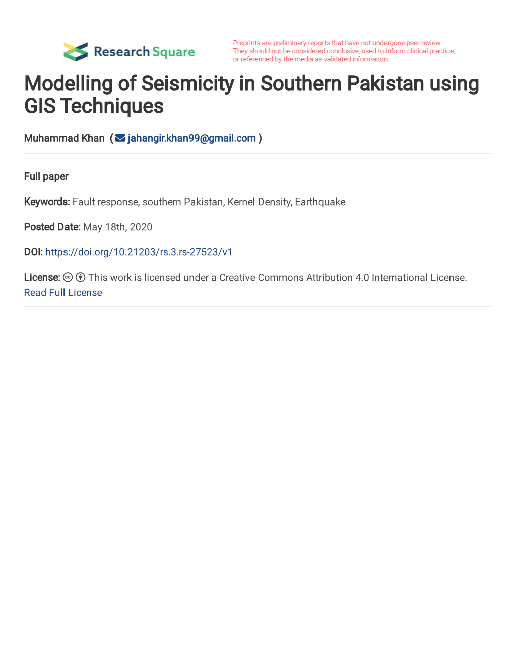 1 Modelling of Seismicity in Southern Pakistan Using GIS Techniques