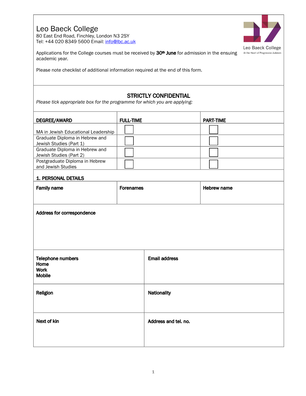 Application Form A