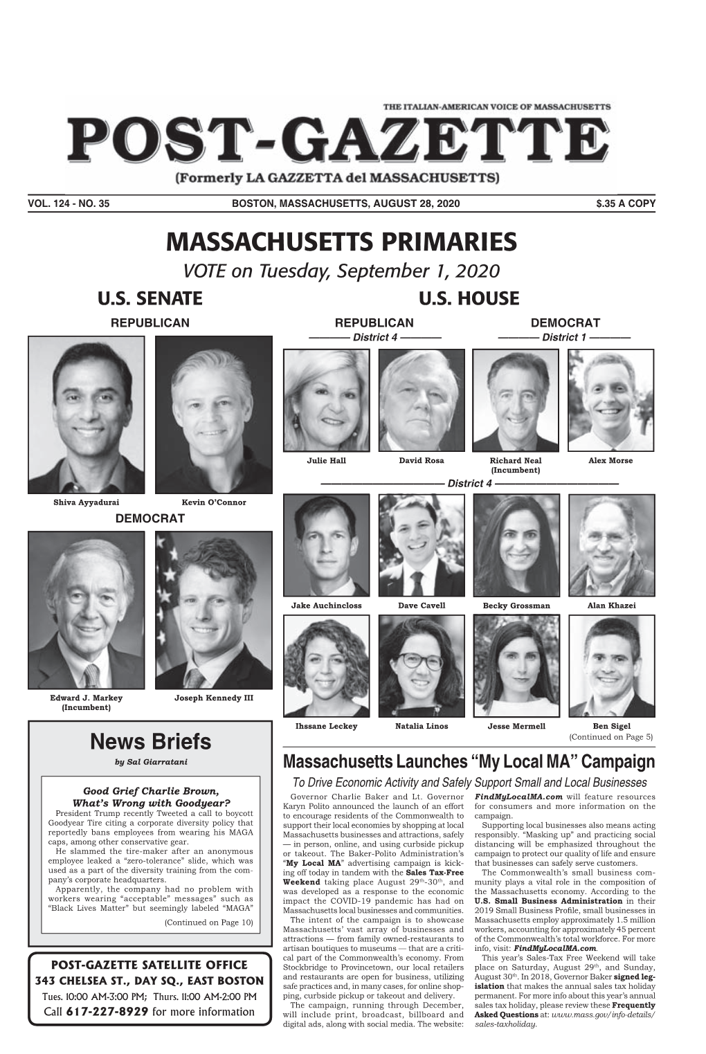 MASSACHUSETTS PRIMARIES VOTE on Tuesday, September 1, 2020 U.S