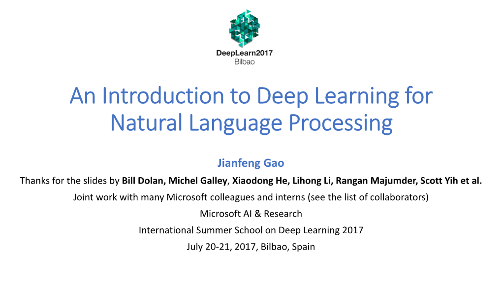 An Introduction to Deep Learning for Natural Language Processing