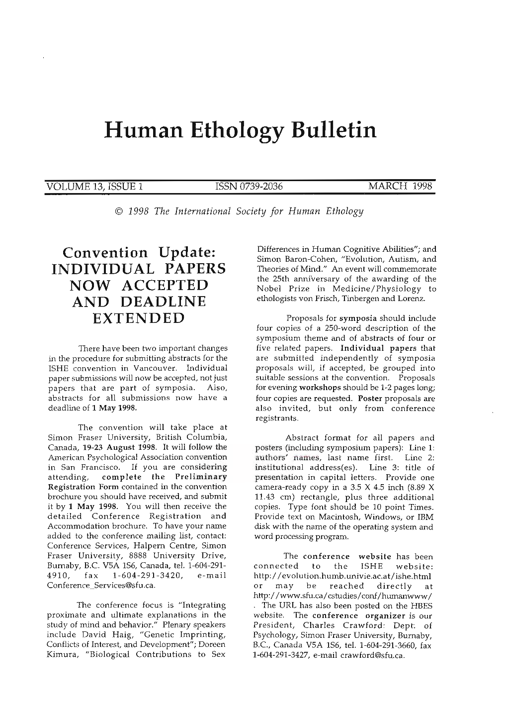 Hulllan Ethology Bulletin