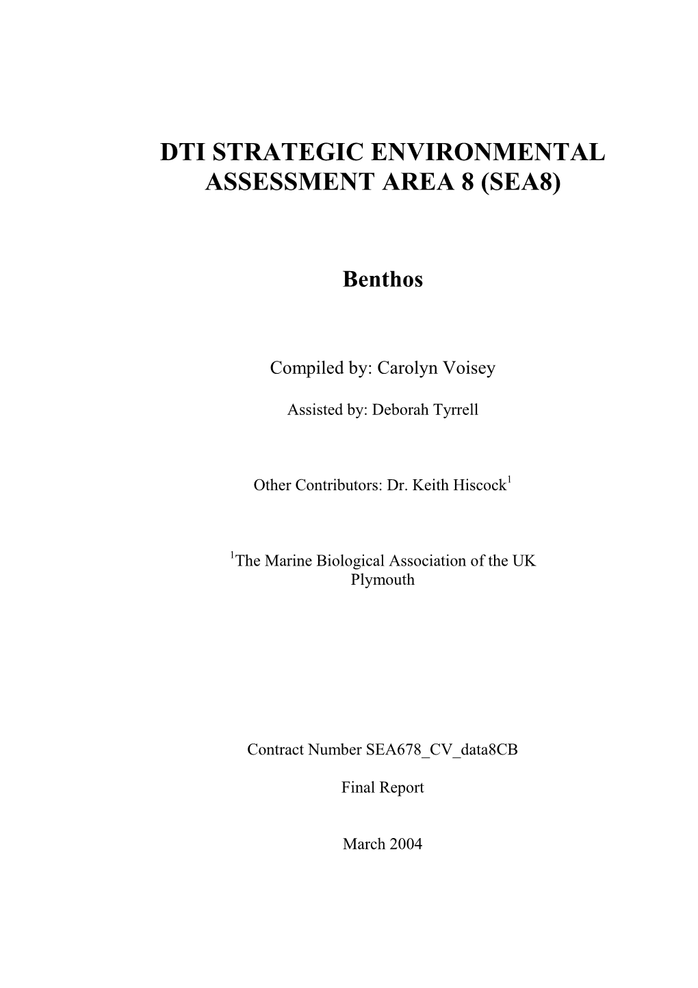 Dti Strategic Environmental Assessment Area 8 (Sea8)