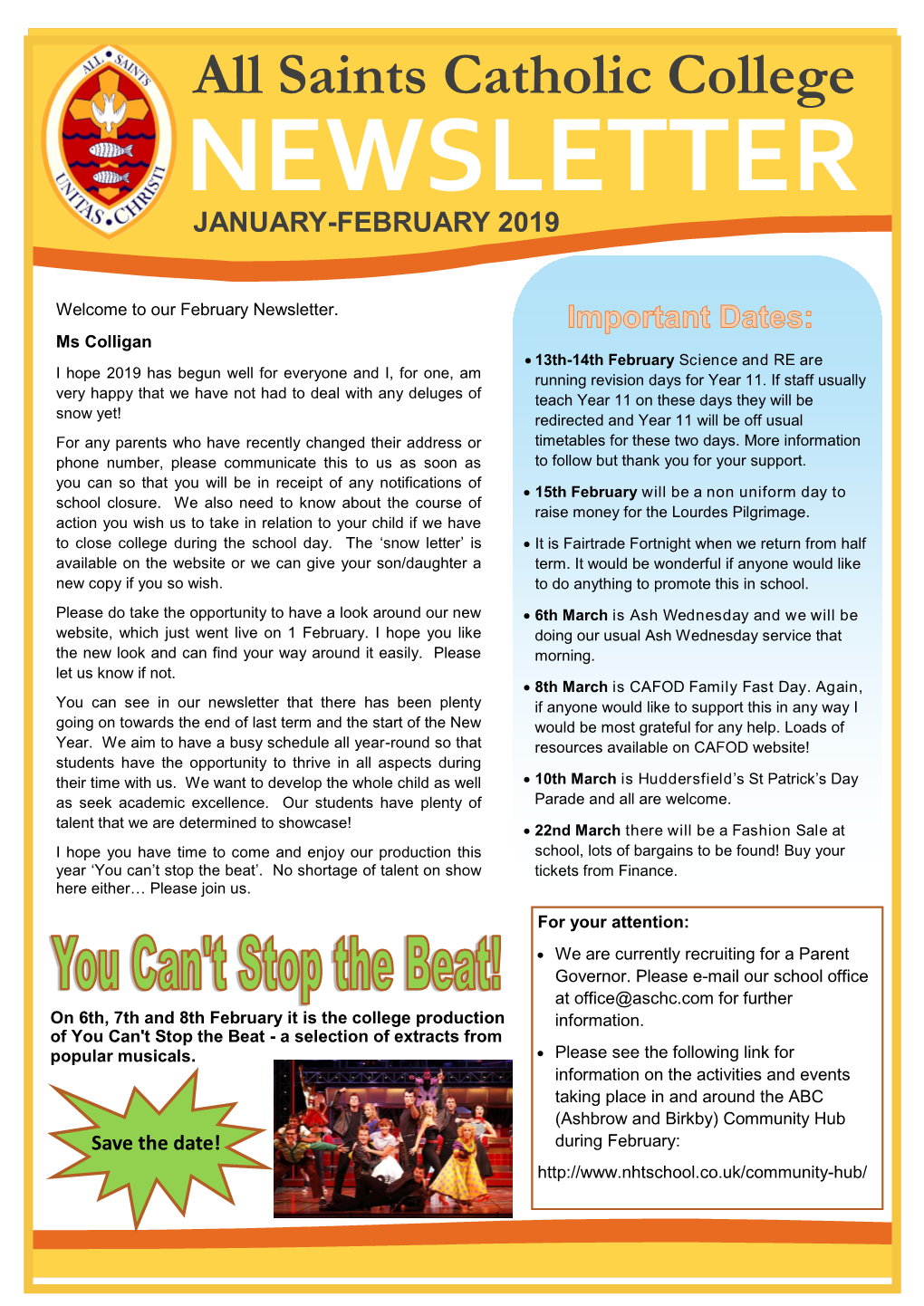 Saints Catholic College NEWSLETTER JANUARY-FEBRUARY 2019