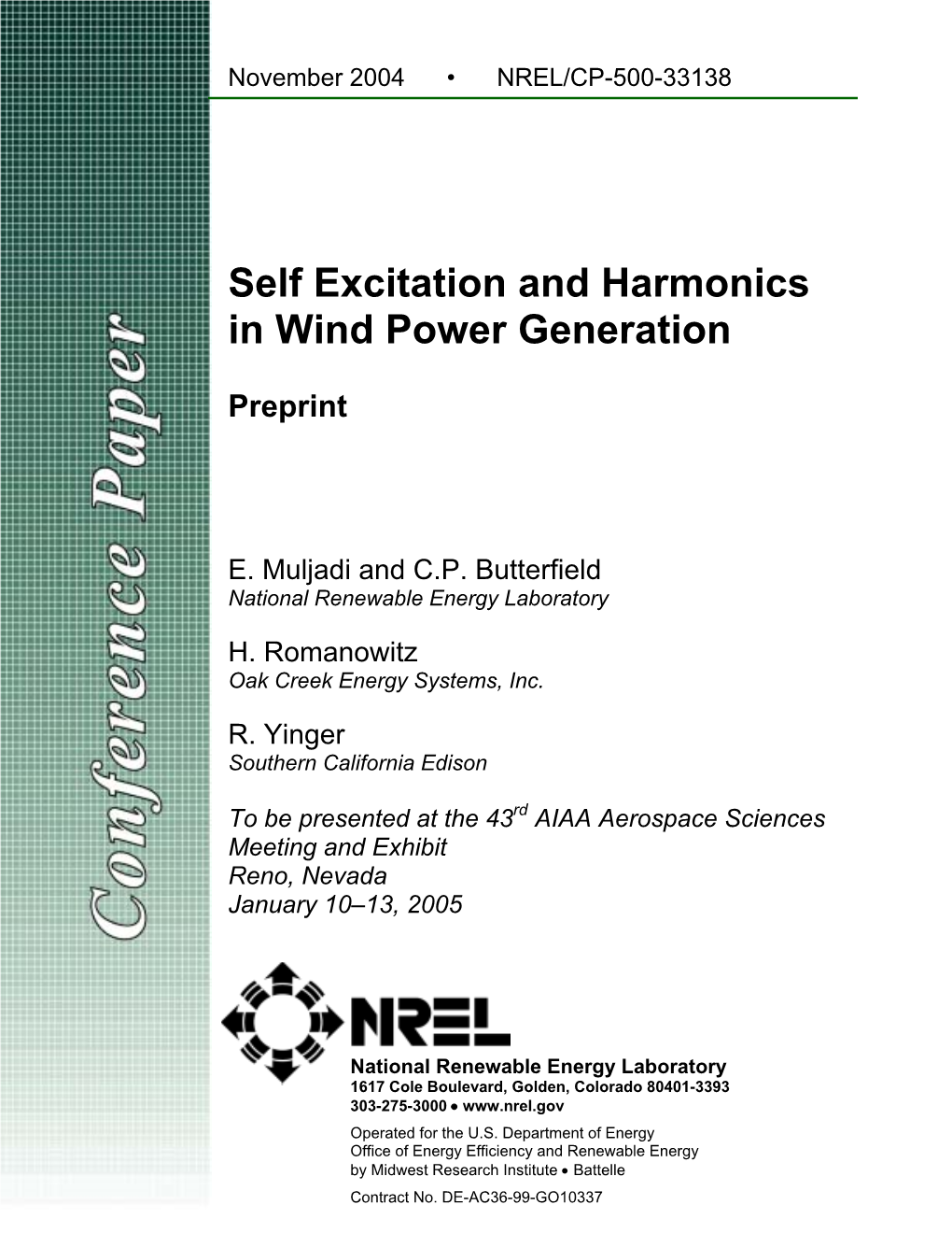 Self Excitation and Harmonics in Wind Power Generation