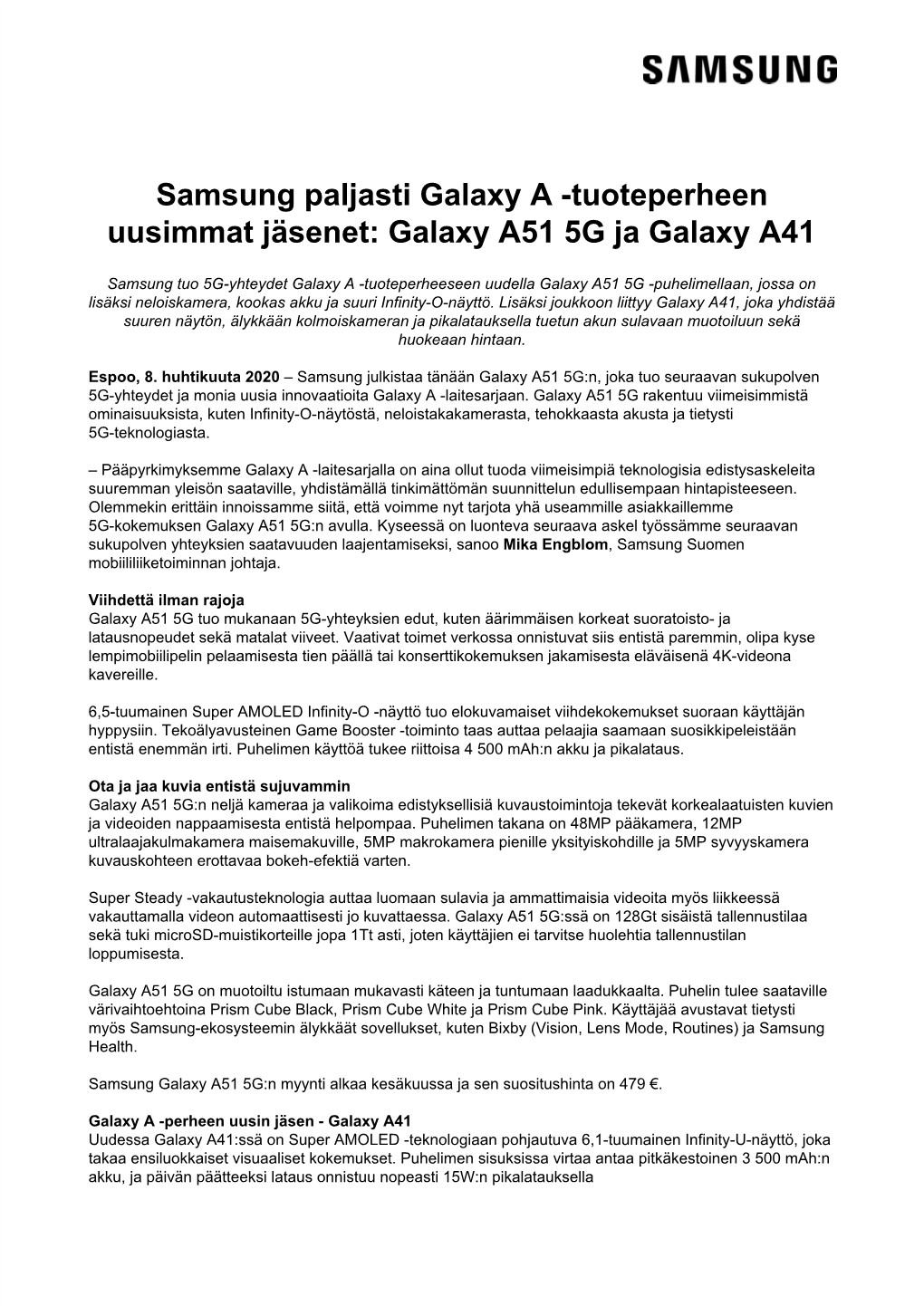 Galaxy A51 5G Ja Galaxy A41