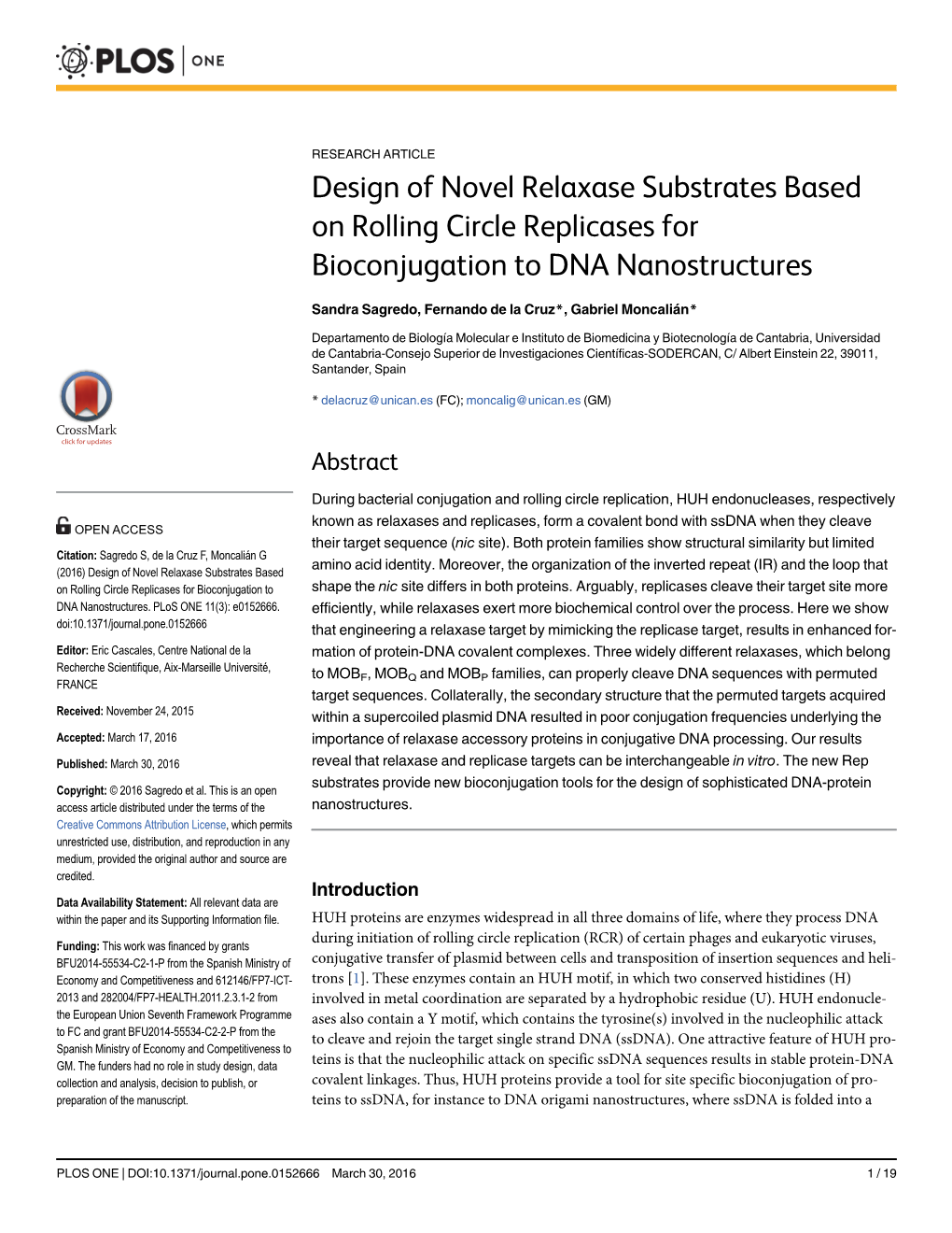 Design of Novel Relaxase Substrates Based on Rolling Circle Replicases for Bioconjugation to DNA Nanostructures