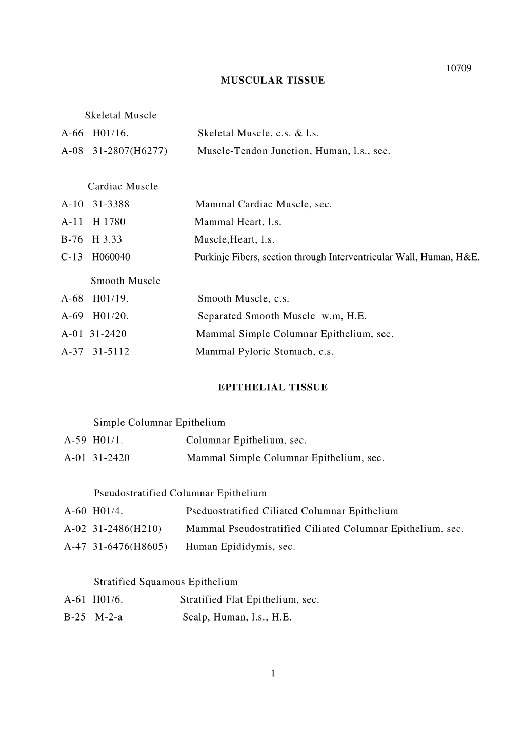 Histology List 106 0828