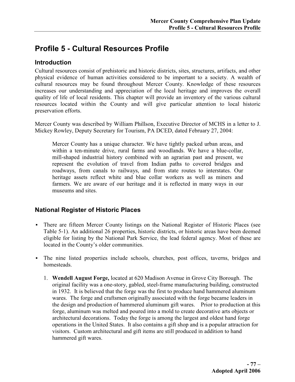 Profile 5 - Cultural Resources Profile