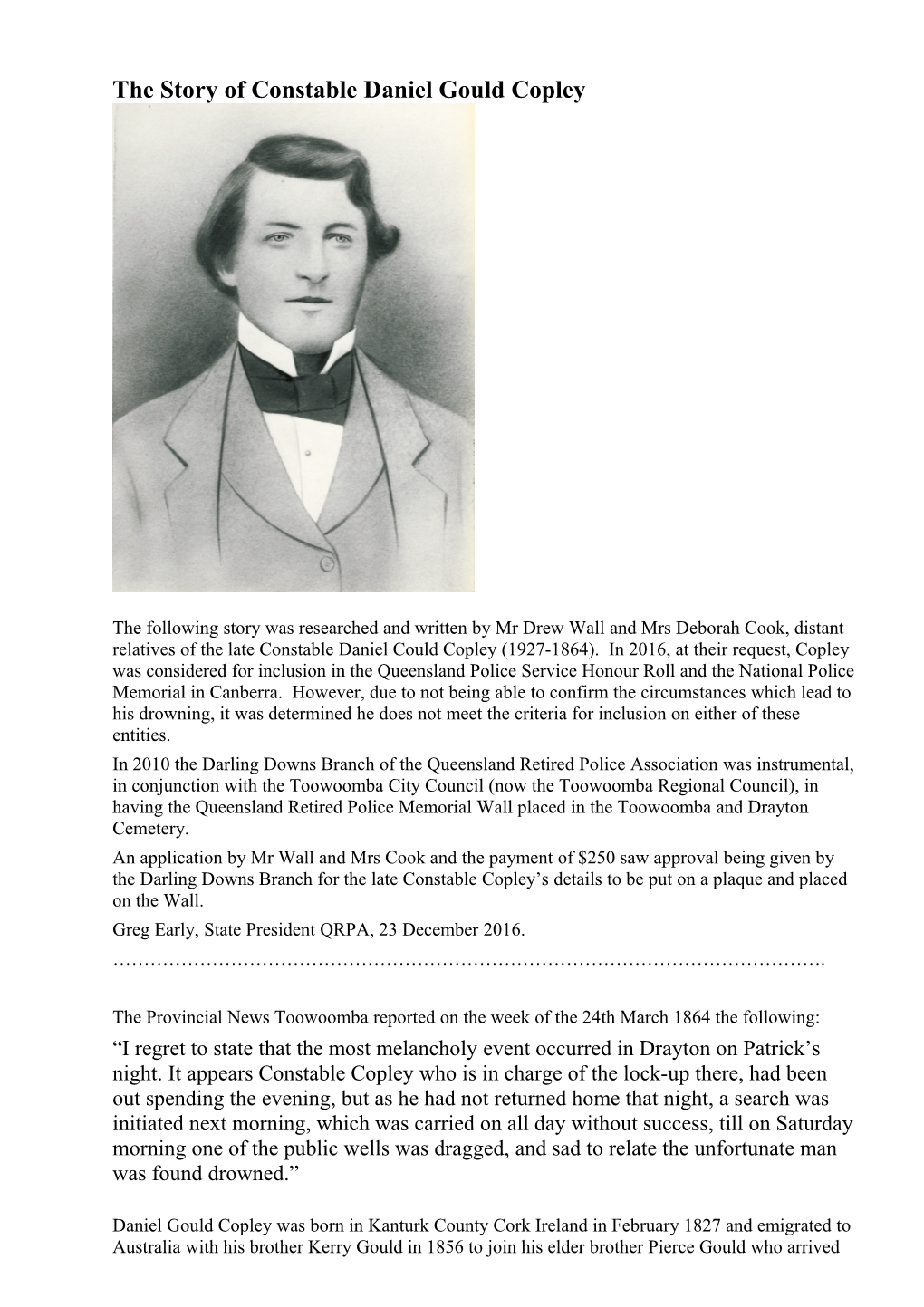 The Story of Constable Daniel Gould Copley