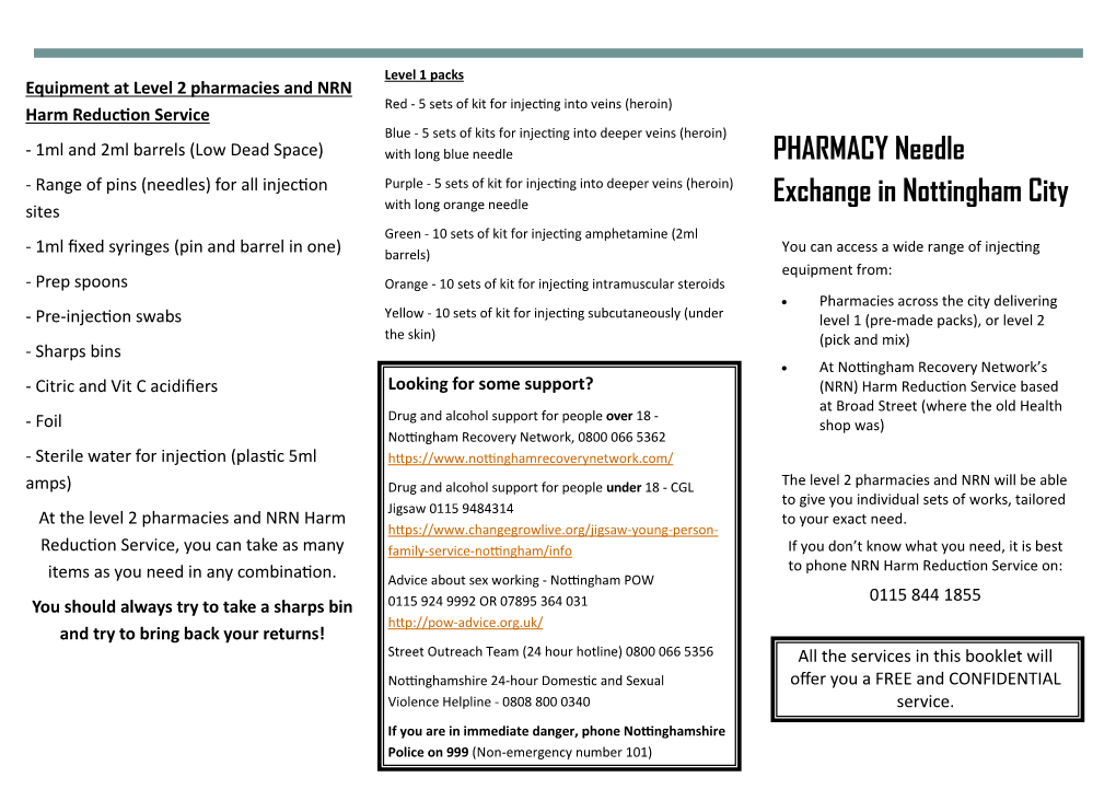 PHARMACY Needle Exchange in Nottingham City