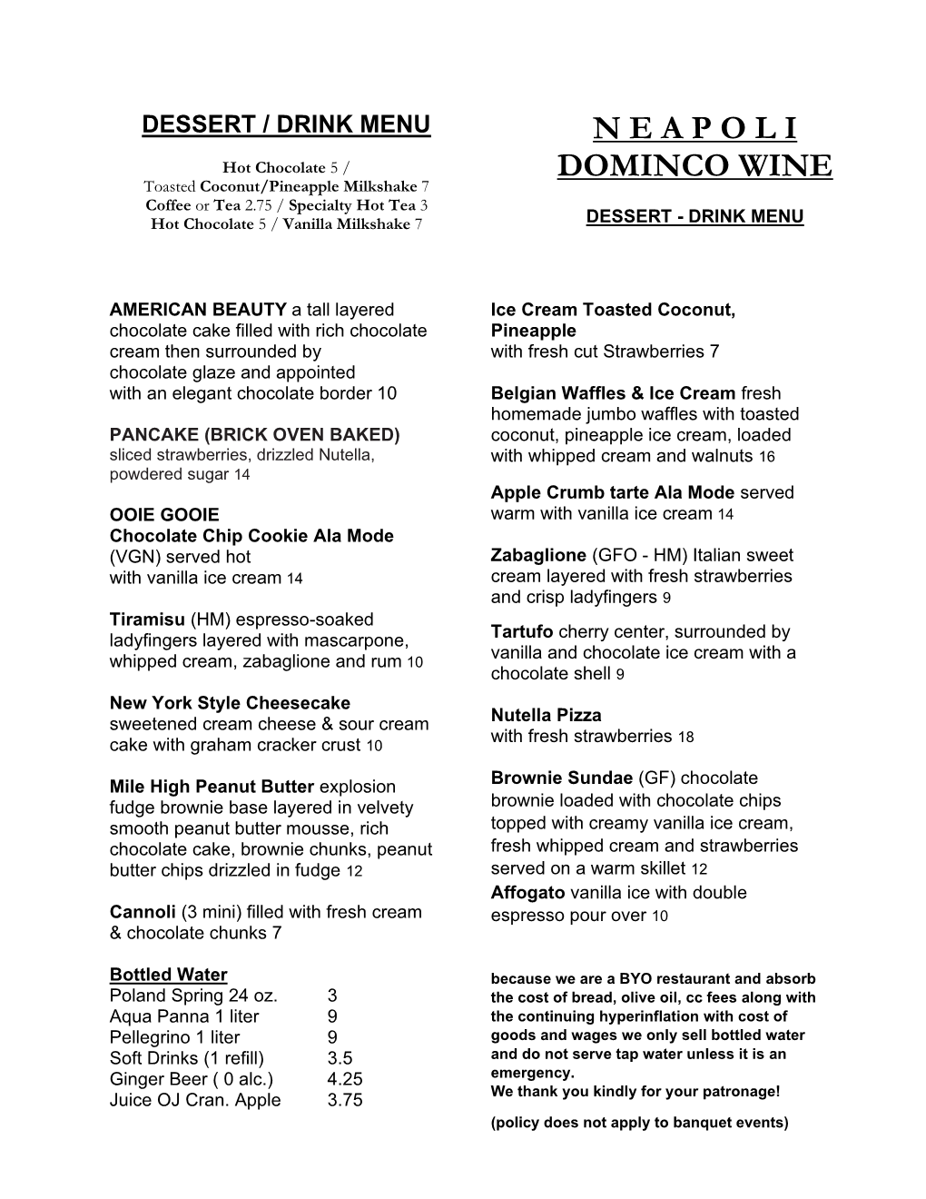 Dessert / Wine List
