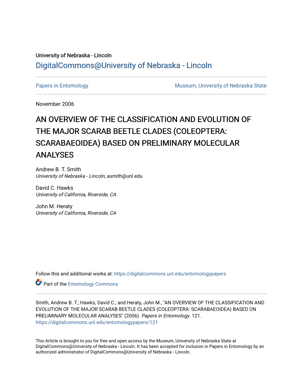 Coleoptera: Scarabaeoidea) Based on Preliminary Molecular Analyses