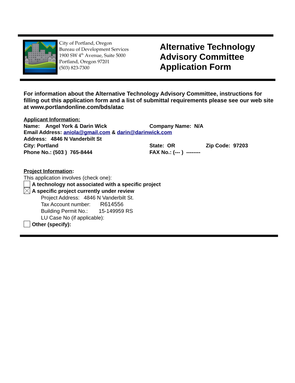 Alternative Technology Advisory Committee Application Form