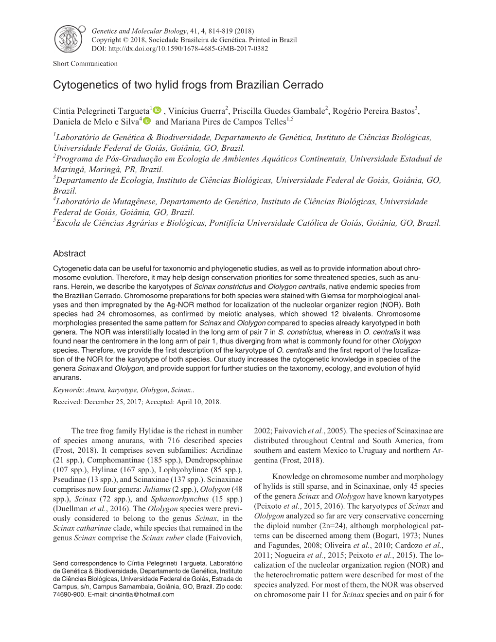 Cytogenetics of Two Hylid Frogs from Brazilian Cerrado