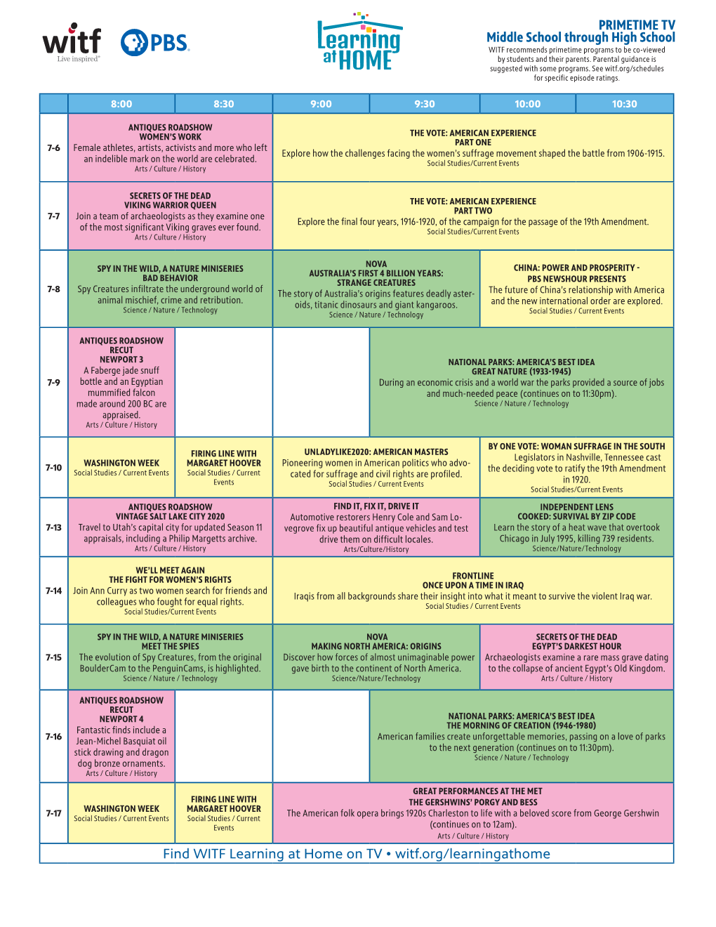 Middle School Through High School PRIMETIME TV Find WITF Learning