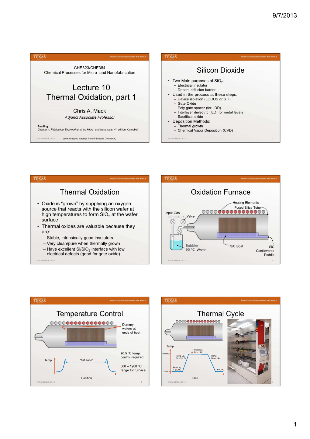 Lecture 10 Thermal Oxidation, Part 1