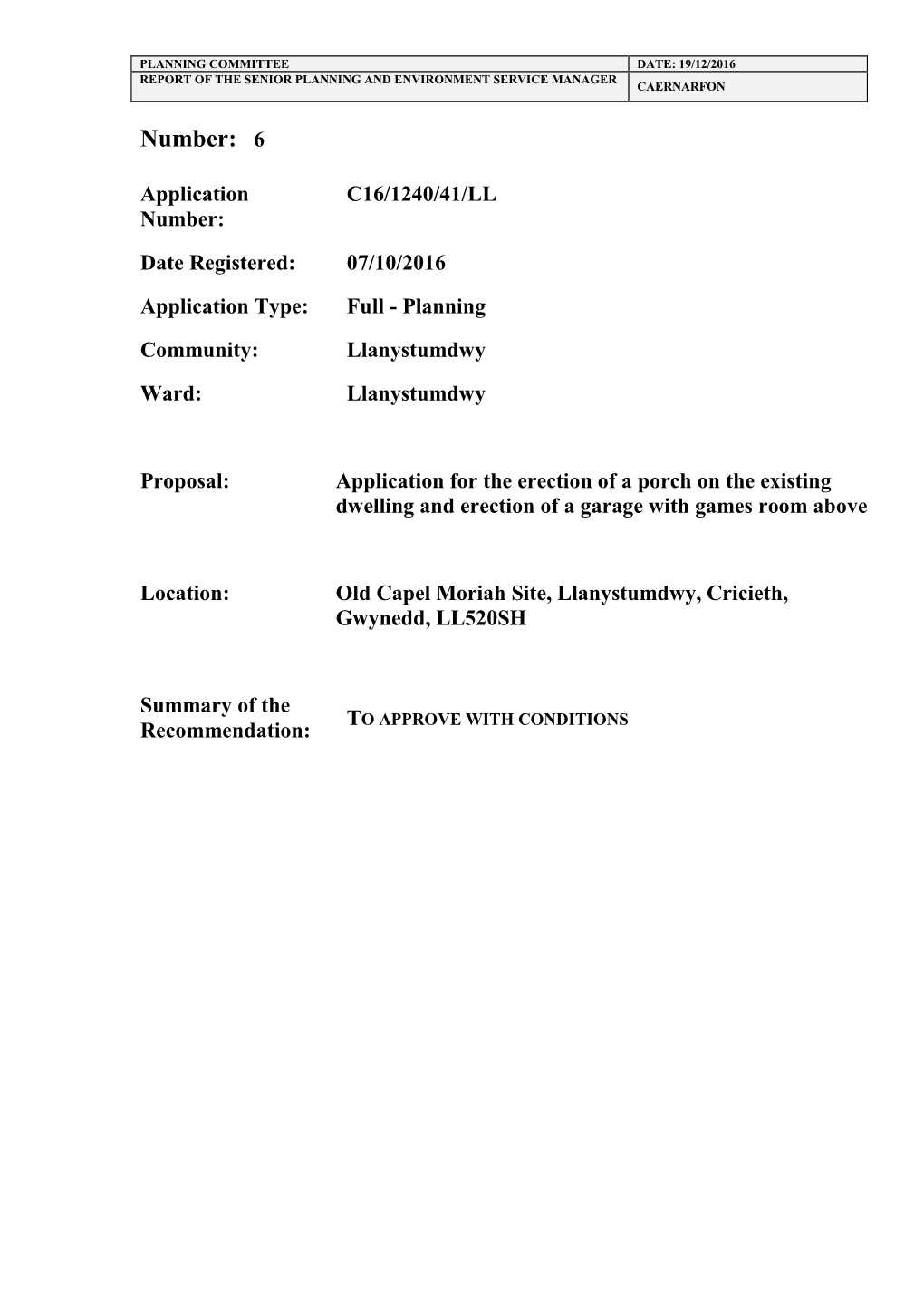 Old Capel Moriah Site, Llanystumdwy PDF 168 KB