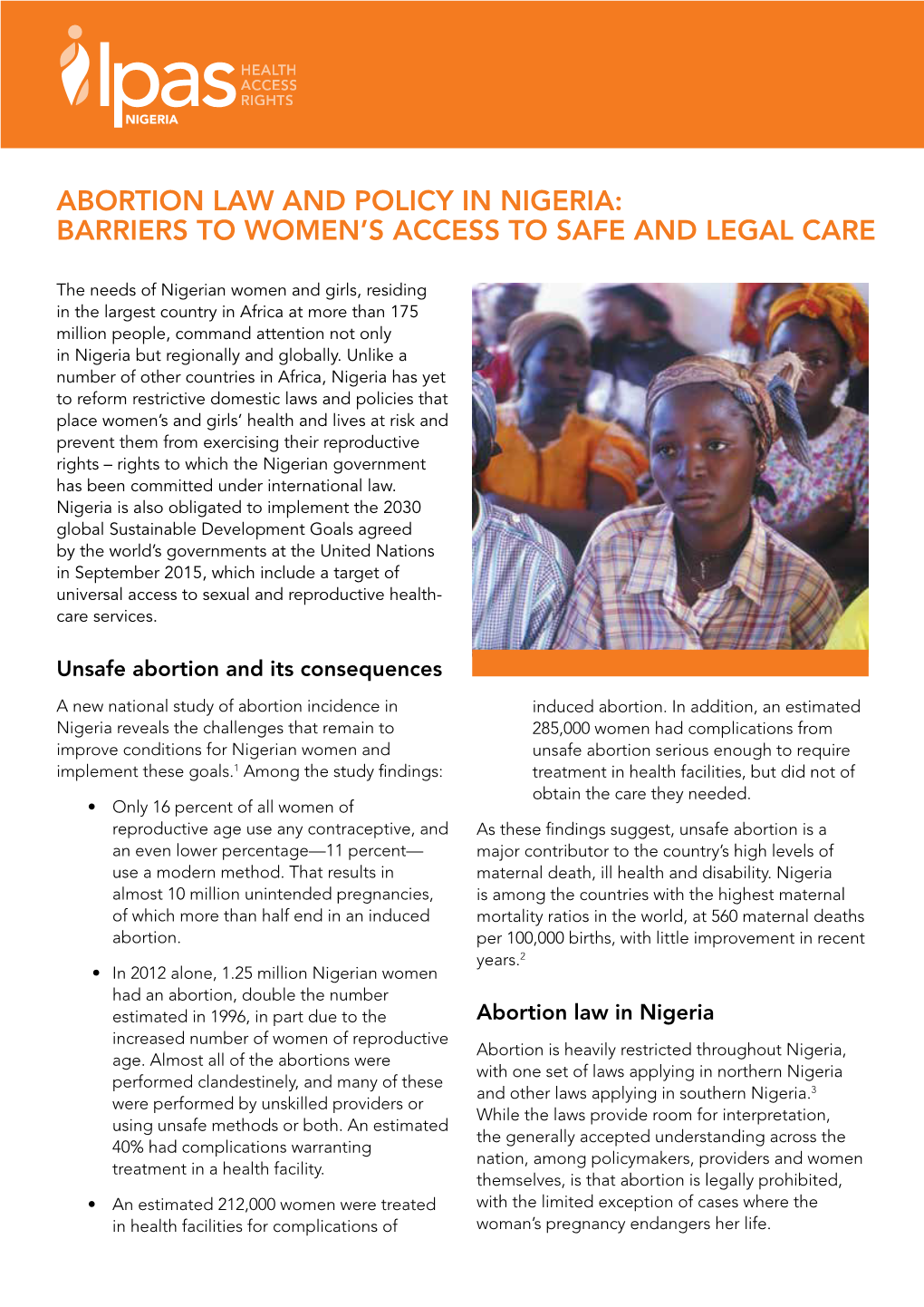 Abortion Law and Policy in Nigeria: Barriers to Women’S Access to Safe and Legal Care