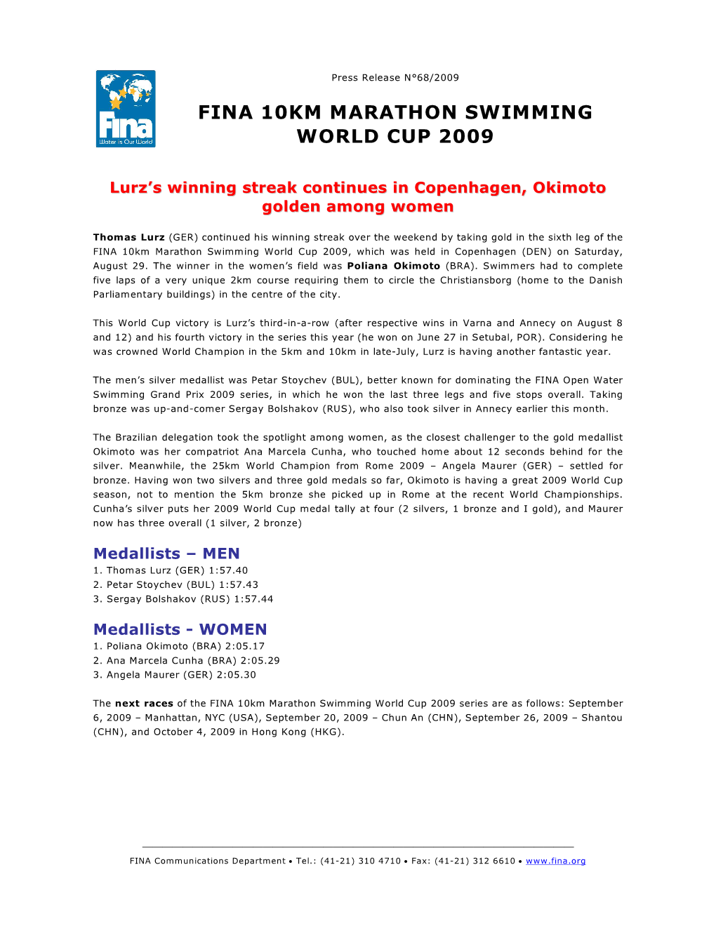Fina 10Km Marathon Swimming World Cup 2009