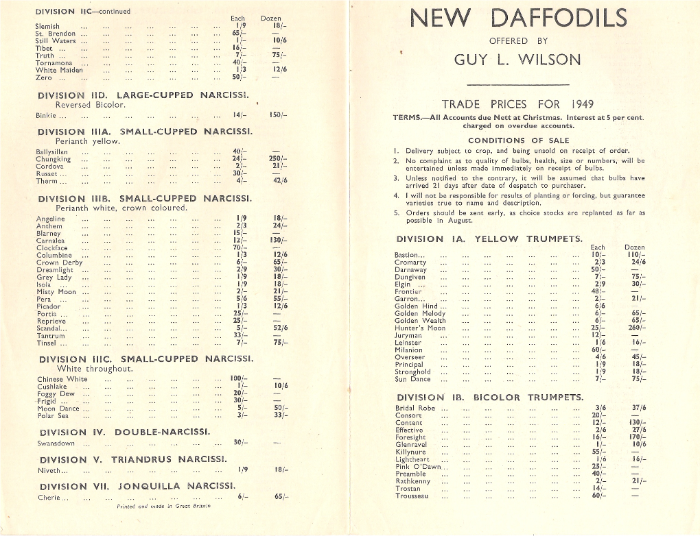 Guy L. Wilson Trade Prices, 1949