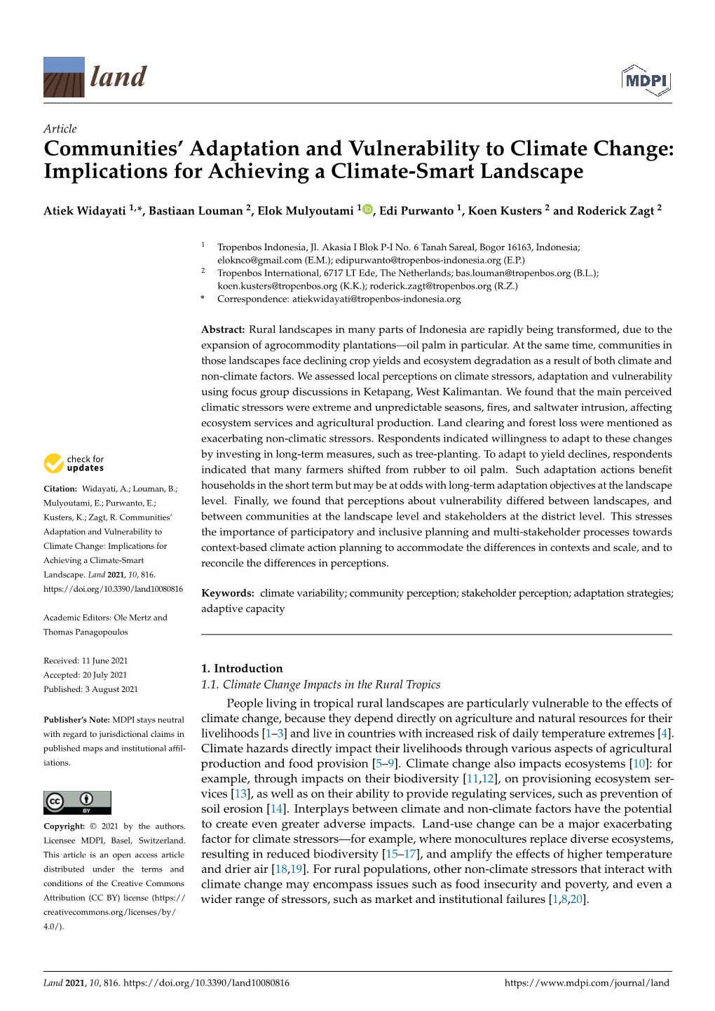 Communities' Adaptation and Vulnerability to Climate