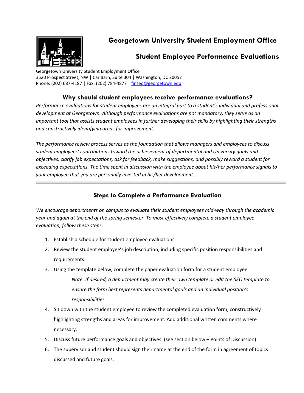 Student Employee Performance Evaluations