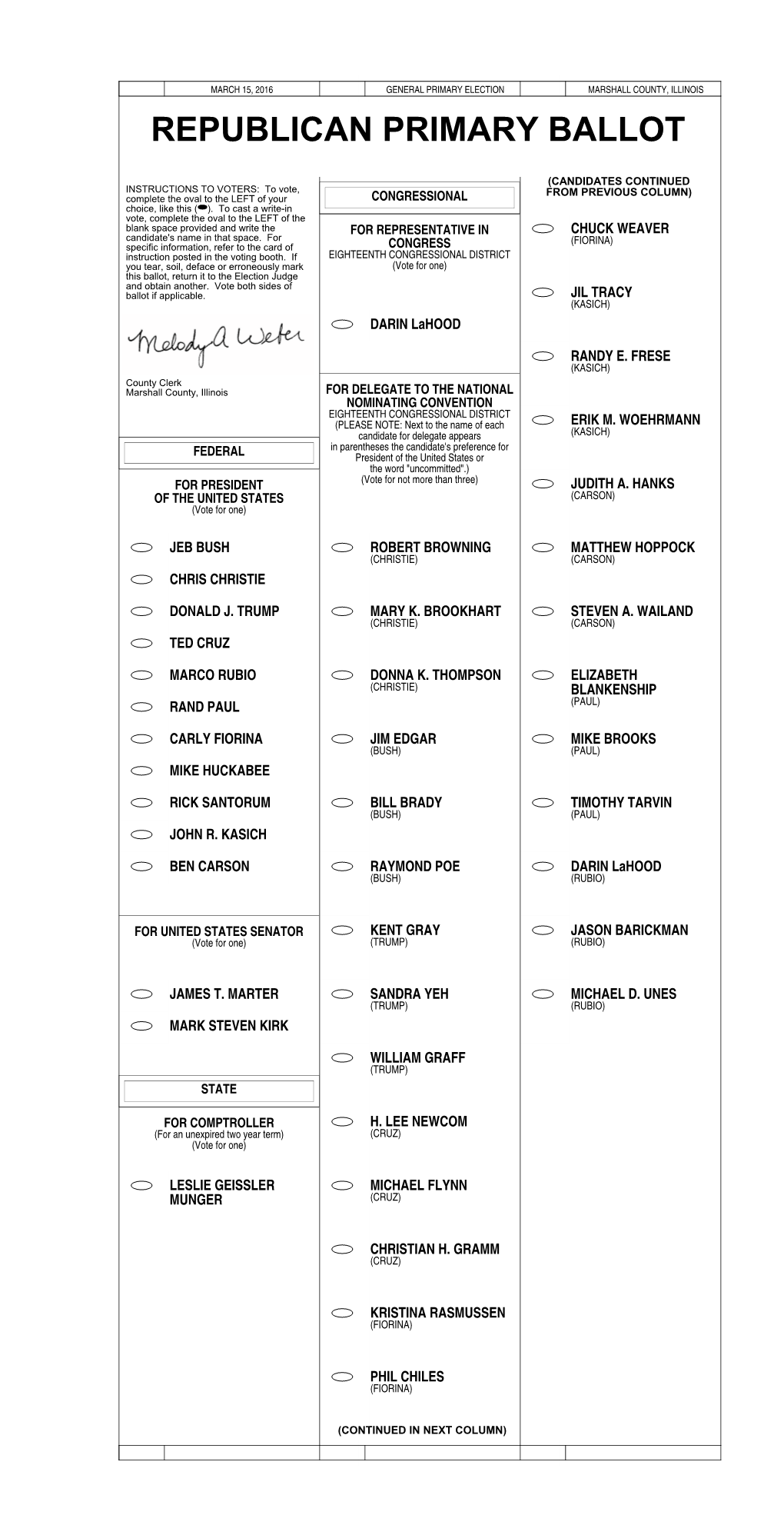 Republican Primary Ballot