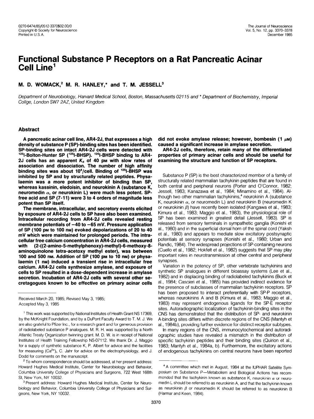 Functional Substance P Receptors on a Rat Pancreatic Acinar Cell Line’