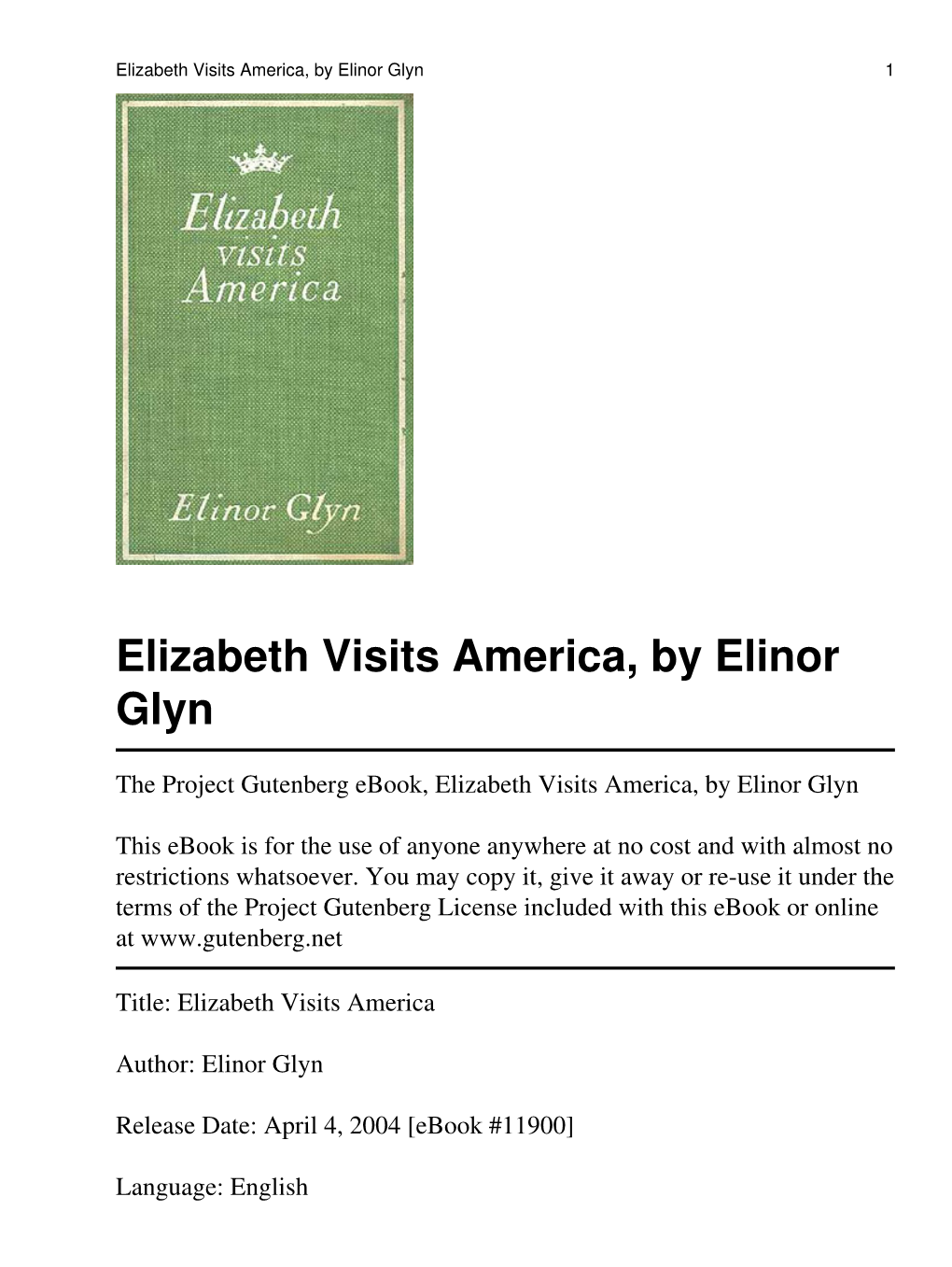 Elizabeth Visits America, by Elinor Glyn 1